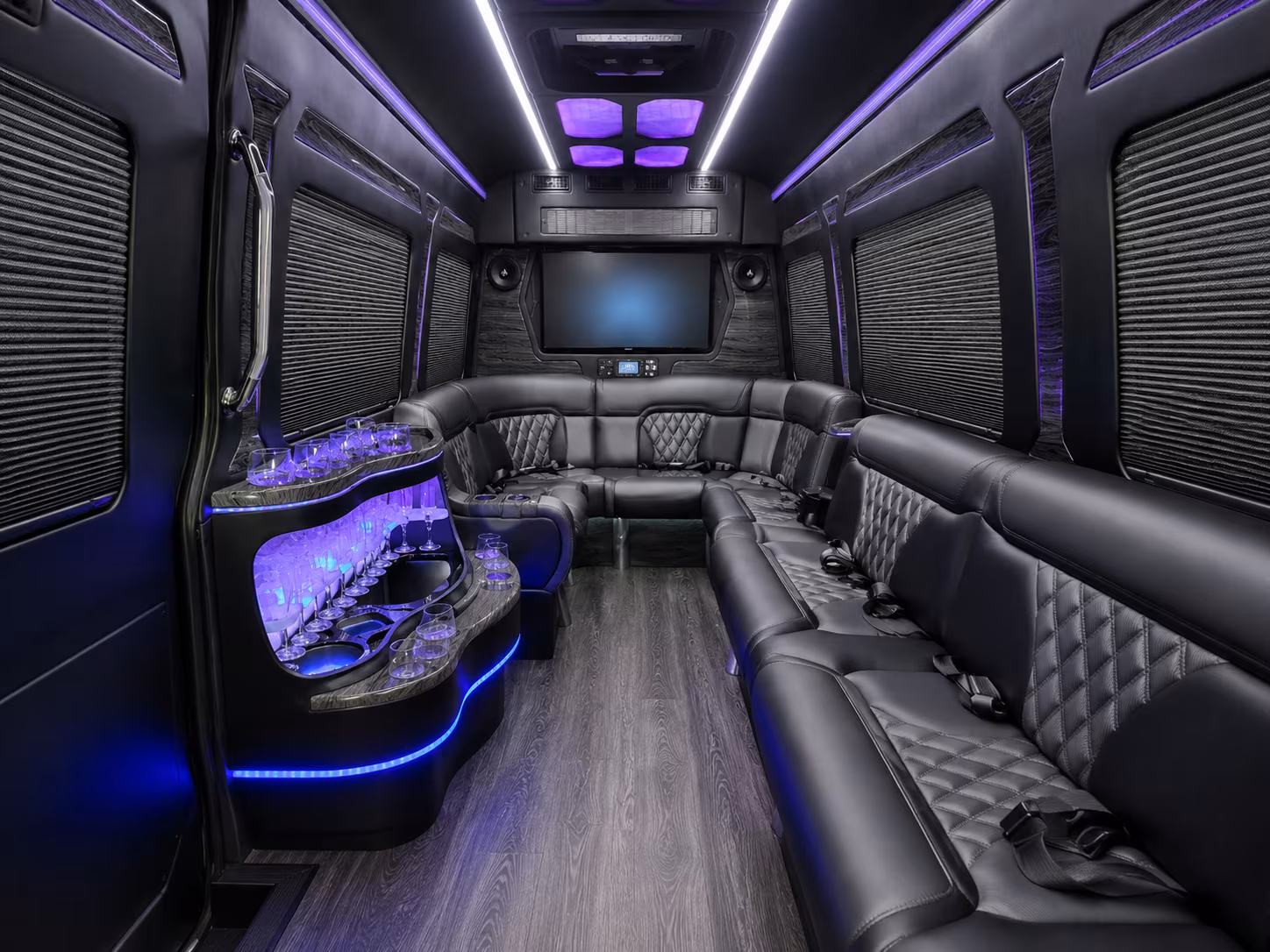 huntersville 50 passenger party bus inside